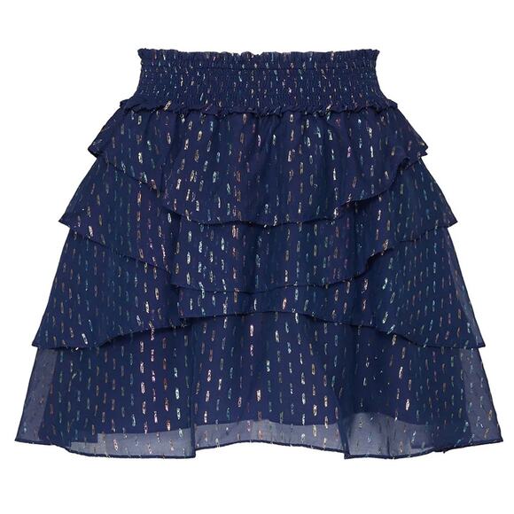 Ramy Brook Tabitha Ruffle Metallic Mini Skirt Navy Blue Size Small Gently Used - Picture 2 of 6